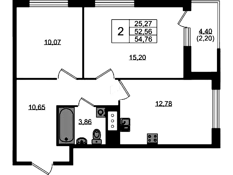 2-комнатная квартира 54.76 м², 8/10 эт., ЖК «UP! Квартал Новый Московский»